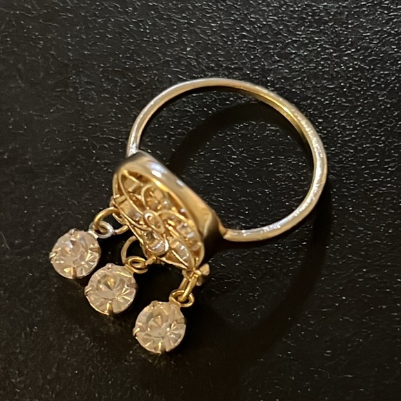 Whimsical Gold Plated Dream Catcher Medallion Crystal Rhinestone Dangle Ring - Picture 9 of 11